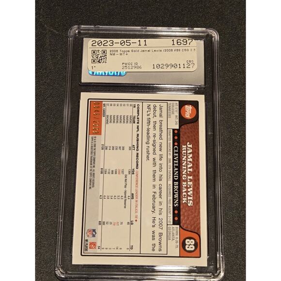 2008 Topps #89 Jamal Lewis Gold SGC 8.5 #/2008 - Picture 2 of 2